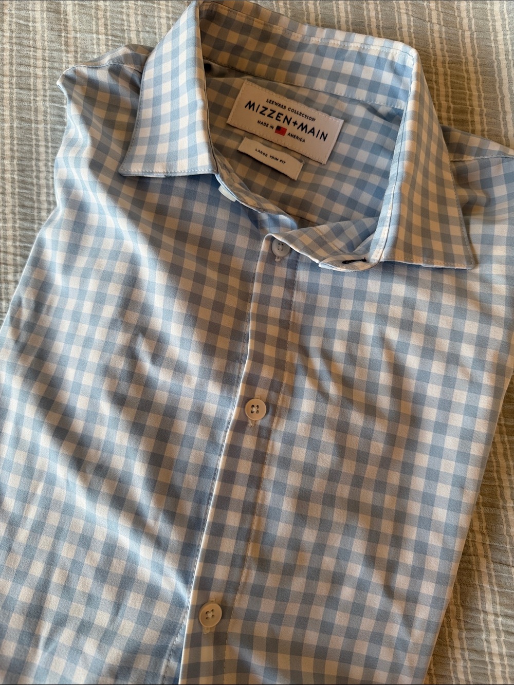 Mizzen+Main Leeward Collection Men’s Size L Blue and White Gingham Dress Shirt